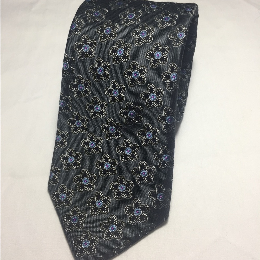 Ted Baker dark grey and blue flower tie 100% silk